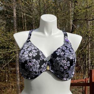 COPY - Catharines front close racer back black/white floral print bra 46C NWT
